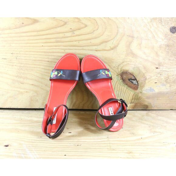 New Tommy Girl Shoes 10M Platform Tweed Floral Embroidered Leather Sandals Shoes - Picture 5 of 8